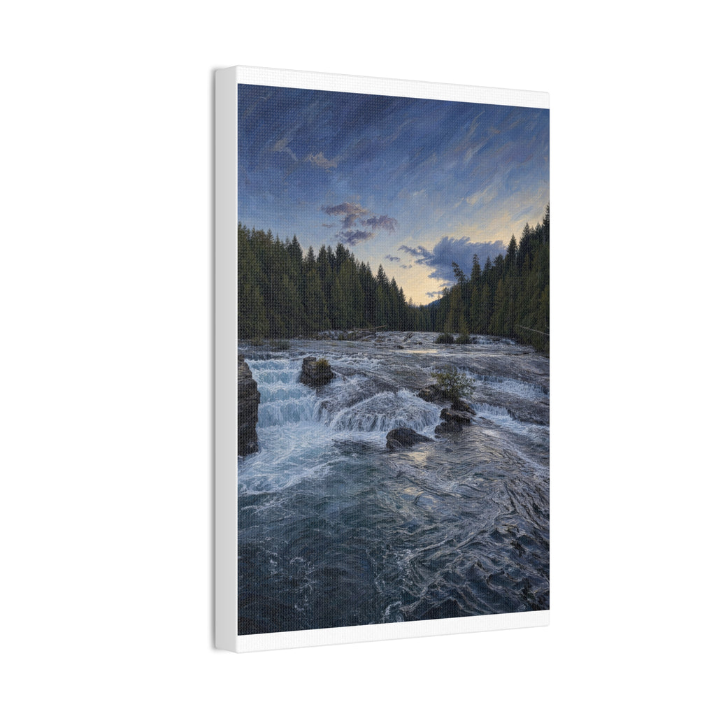 River Rapids Forest Canvas Wall Art – Scenic Waterfall Landscape Print