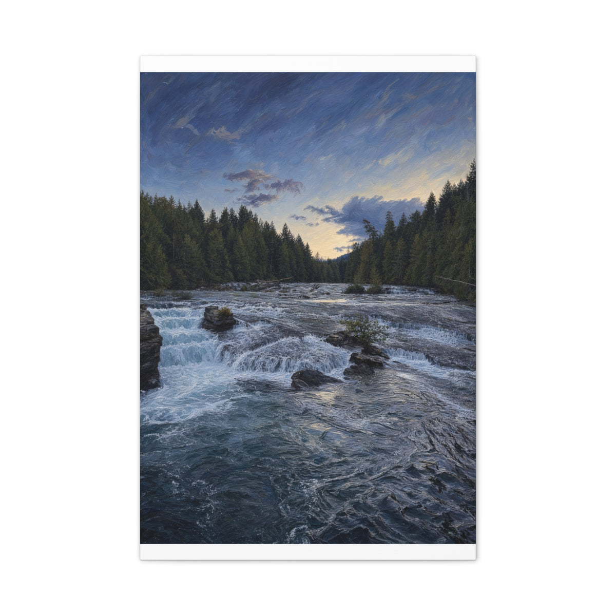 River Rapids Forest Canvas Wall Art – Scenic Waterfall Landscape Print