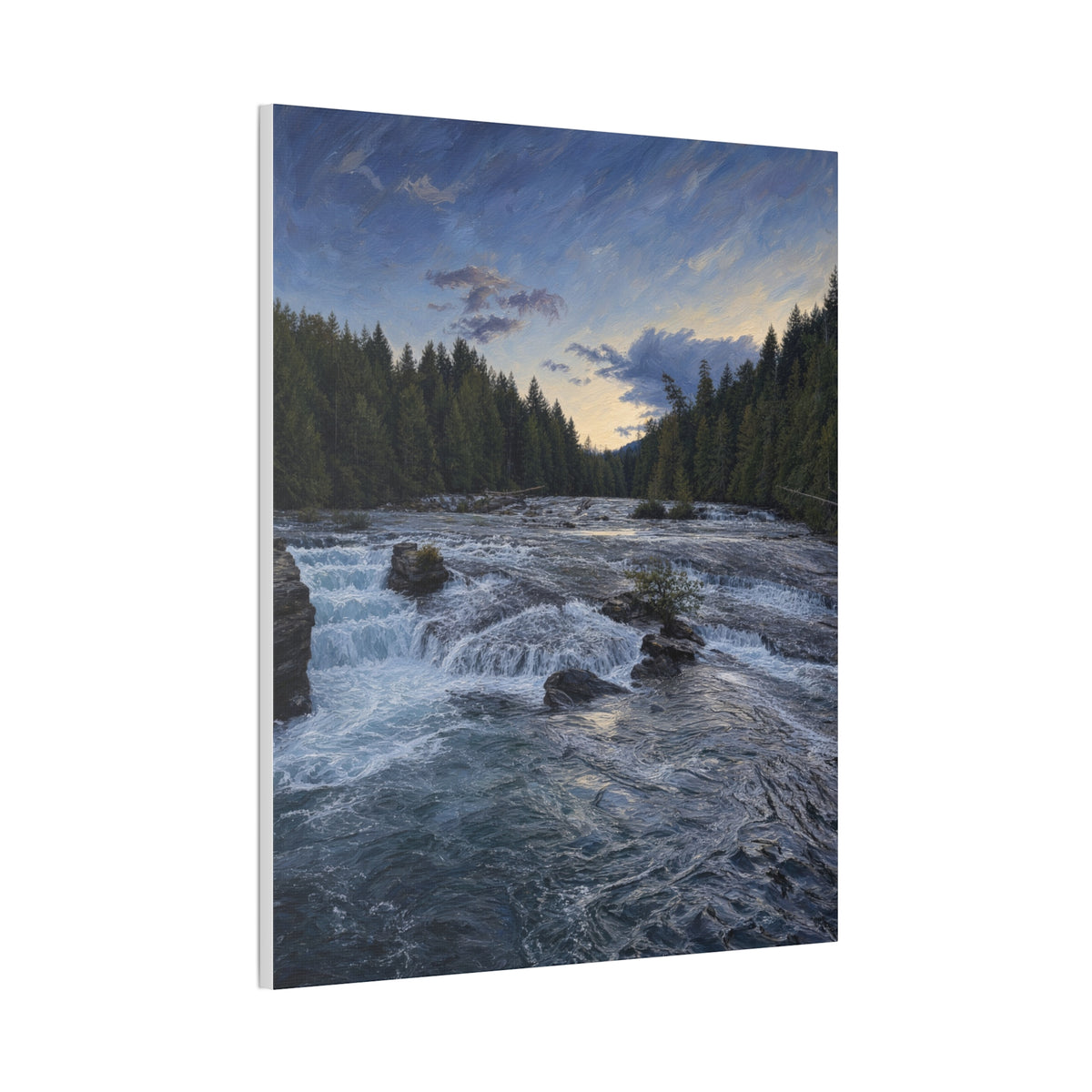 River Rapids Forest Canvas Wall Art – Scenic Waterfall Landscape Print