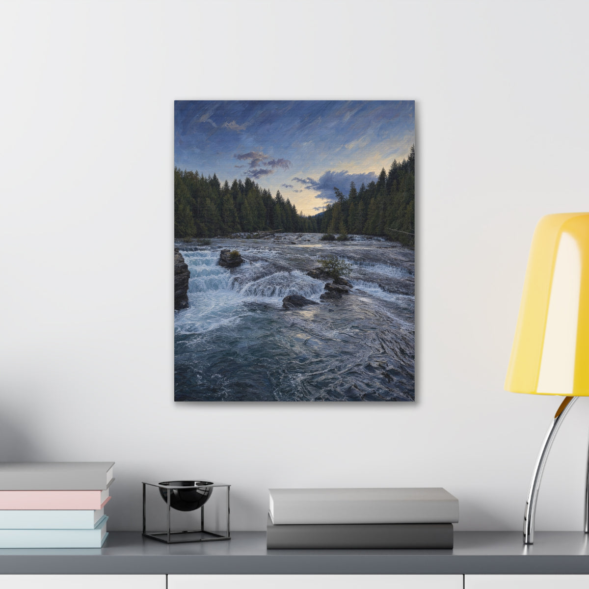 River Rapids Forest Canvas Wall Art – Scenic Waterfall Landscape Print