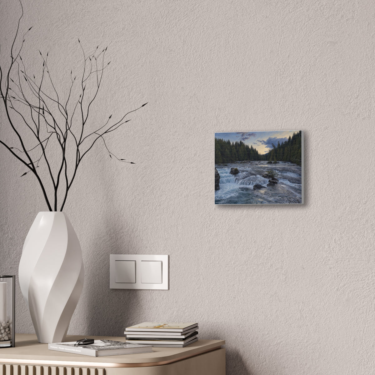 River Rapids Forest Canvas Wall Art – Scenic Waterfall Landscape Print