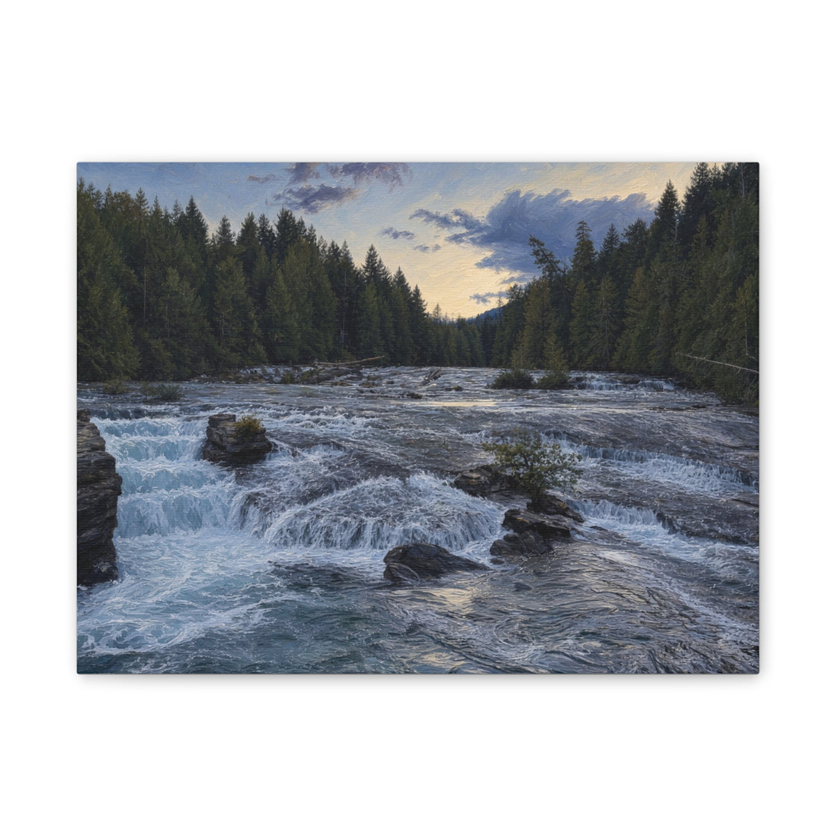 River Rapids Forest Canvas Wall Art – Scenic Waterfall Landscape Print