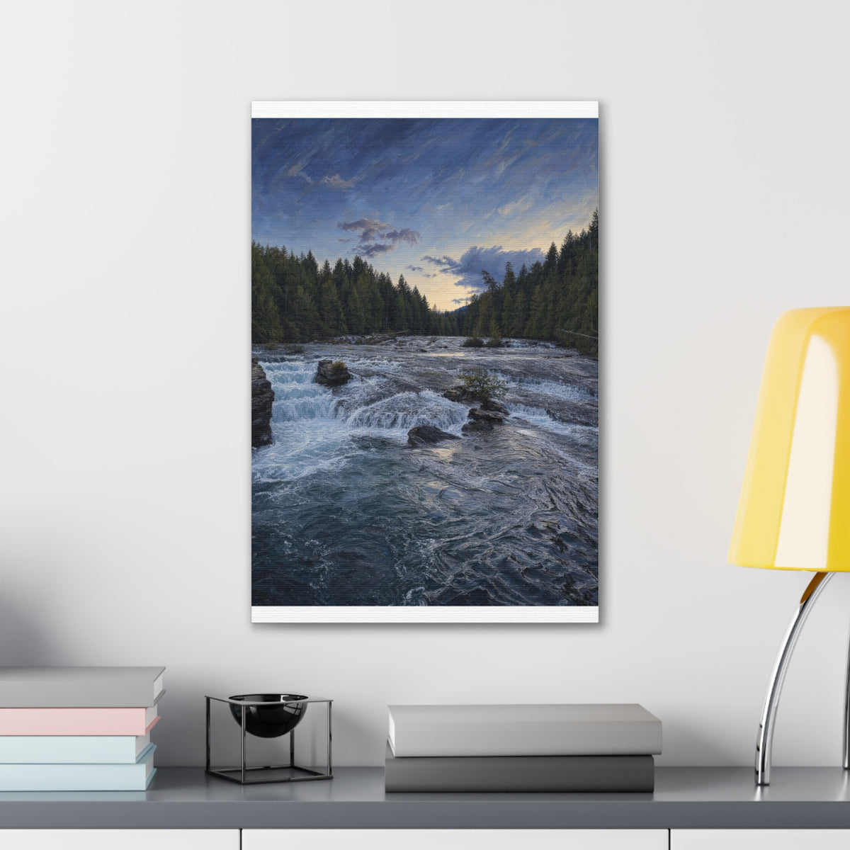 River Rapids Forest Canvas Wall Art – Scenic Waterfall Landscape Print