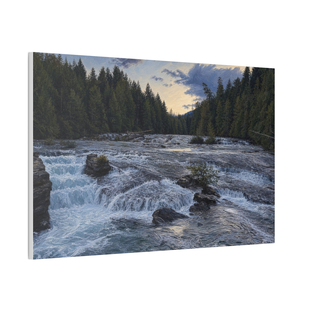 River Rapids Forest Canvas Wall Art – Scenic Waterfall Landscape Print
