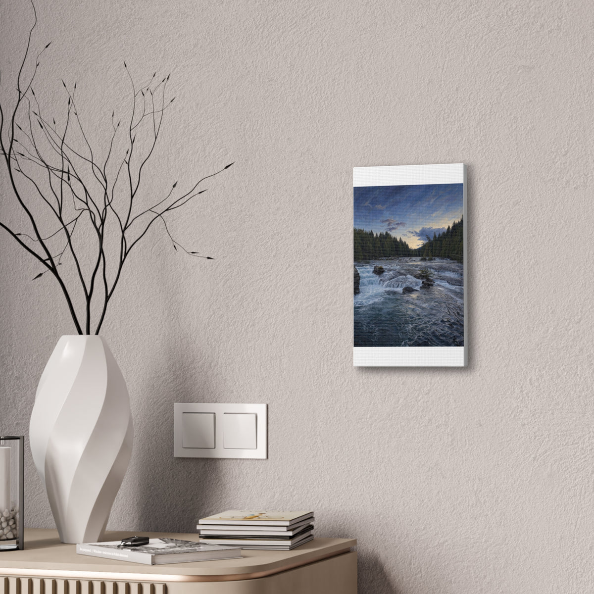 River Rapids Forest Canvas Wall Art – Scenic Waterfall Landscape Print