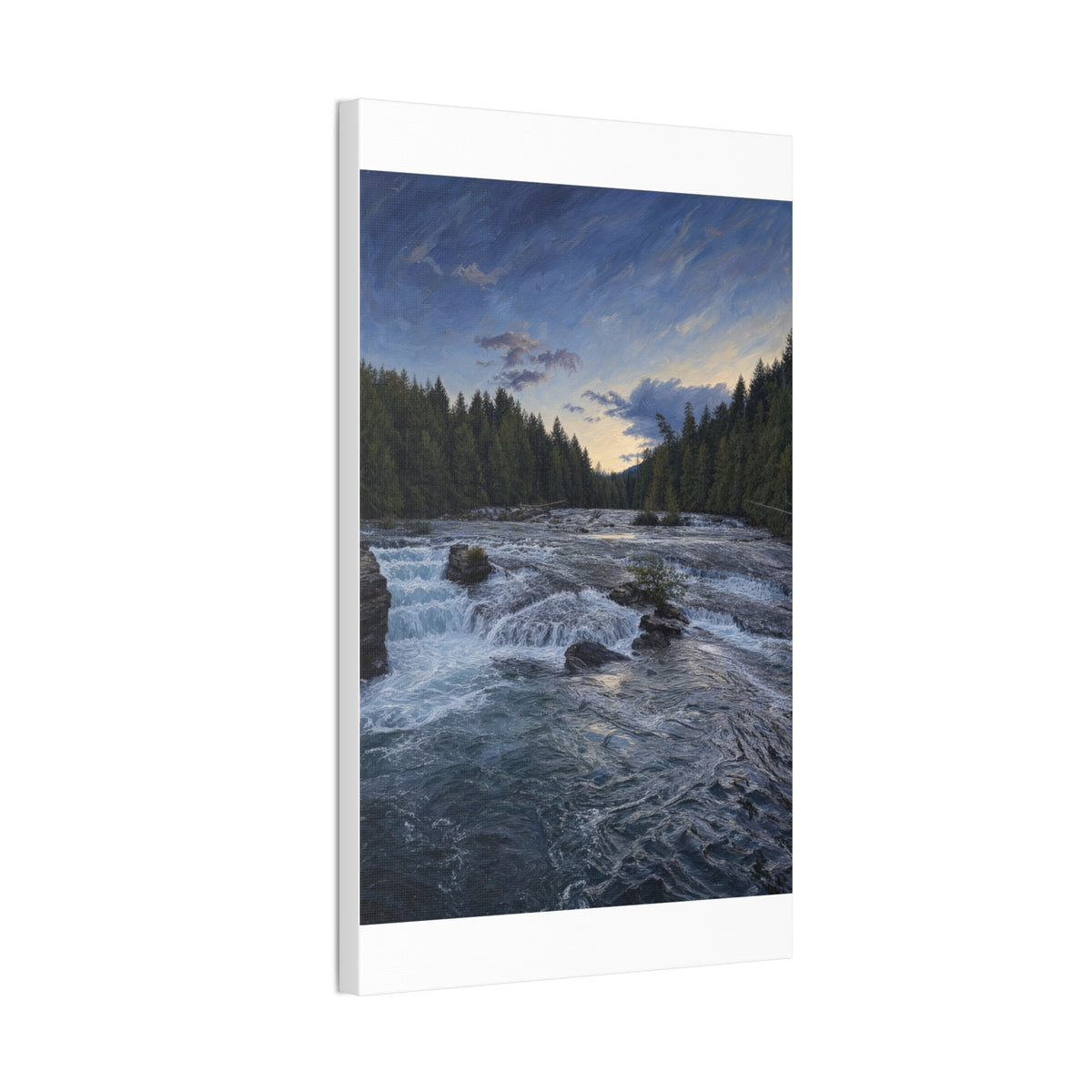 River Rapids Forest Canvas Wall Art – Scenic Waterfall Landscape Print