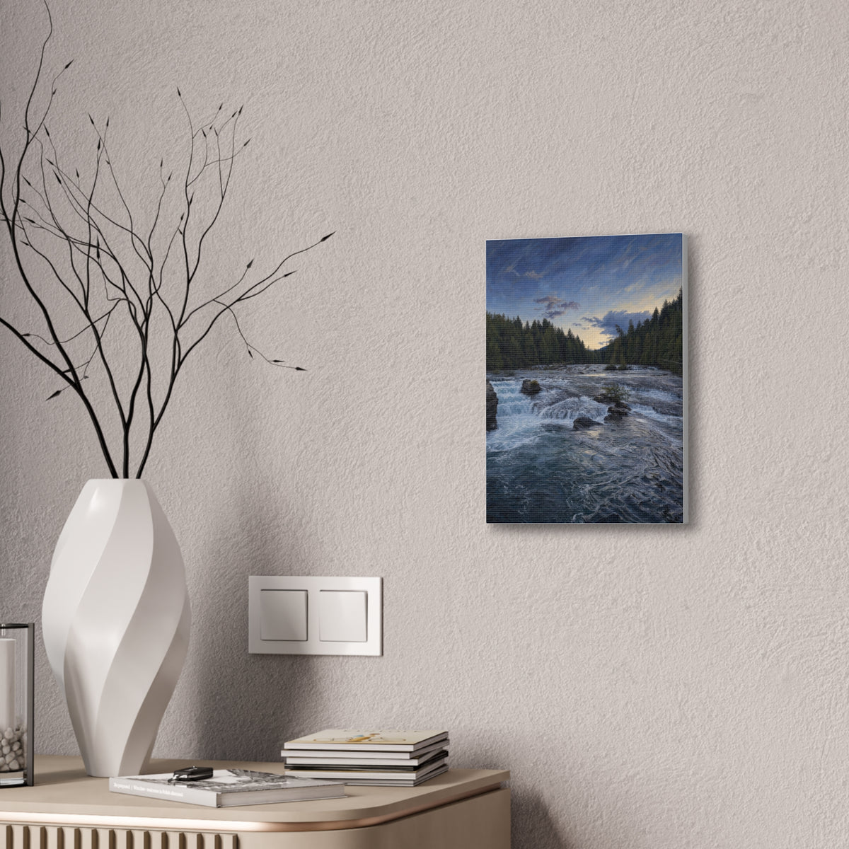 River Rapids Forest Canvas Wall Art – Scenic Waterfall Landscape Print