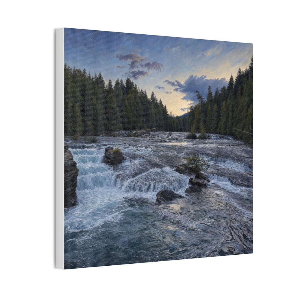 River Rapids Forest Canvas Wall Art – Scenic Waterfall Landscape Print