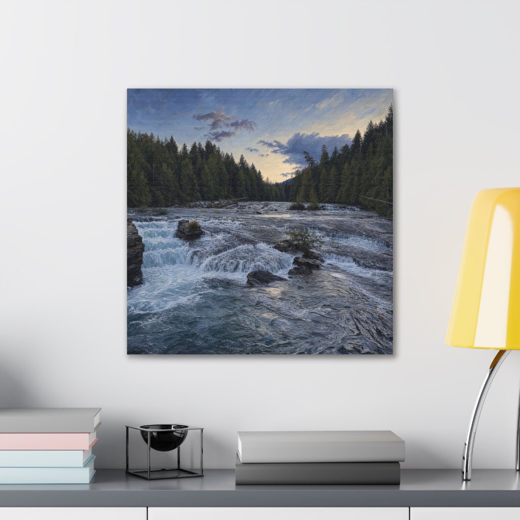 River Rapids Forest Canvas Wall Art – Scenic Waterfall Landscape Print