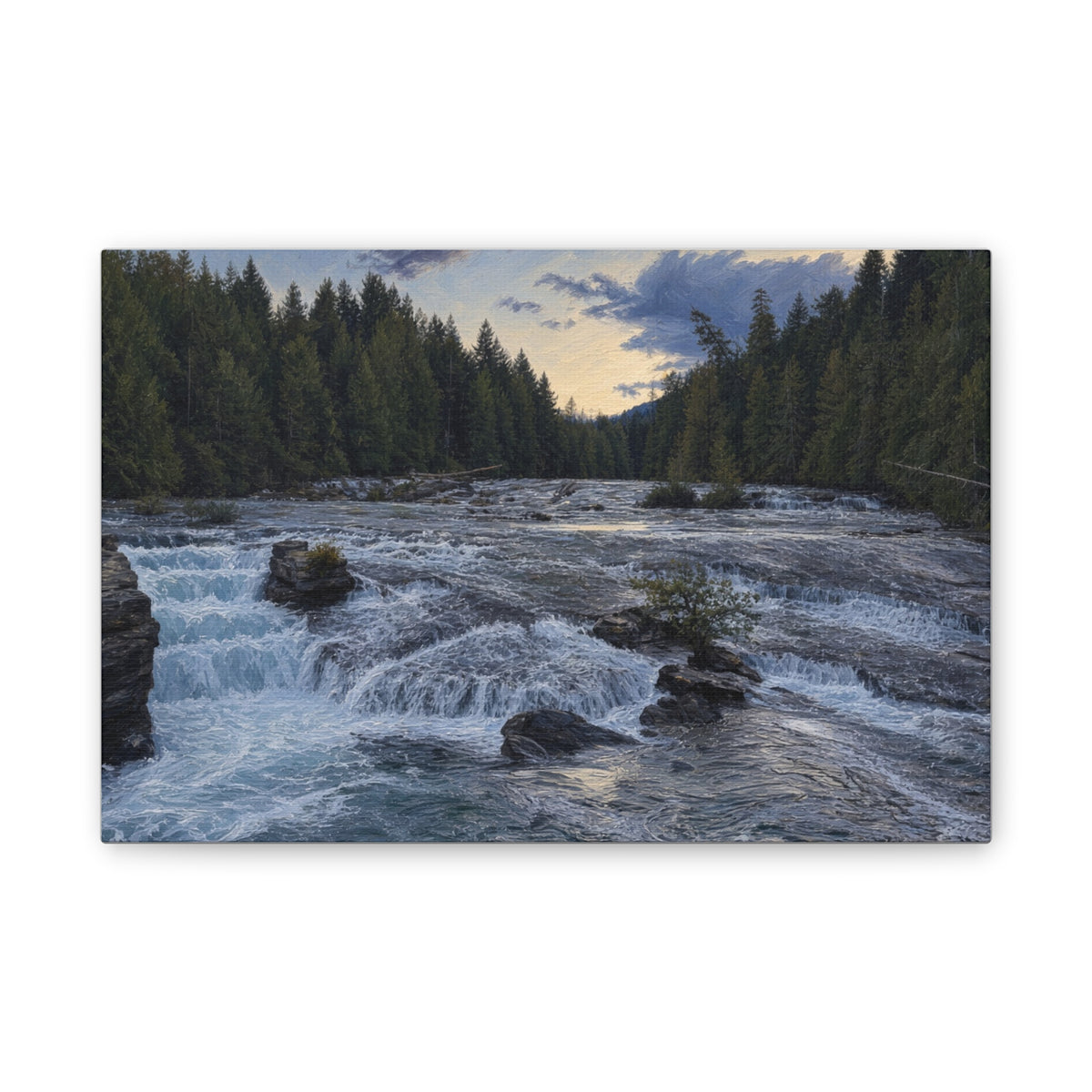 River Rapids Forest Canvas Wall Art – Scenic Waterfall Landscape Print