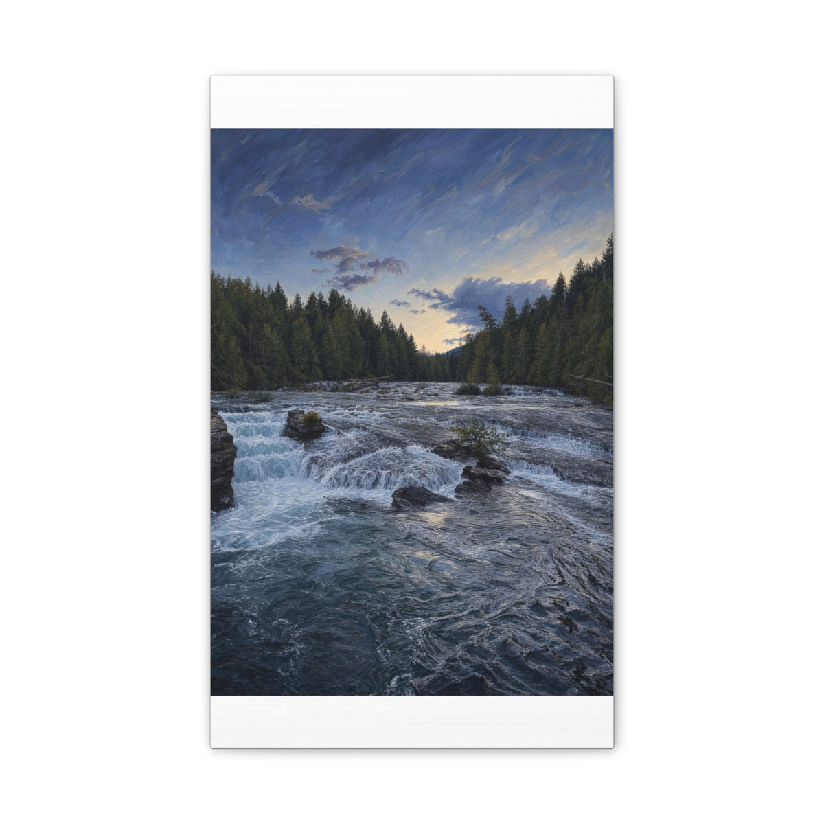 River Rapids Forest Canvas Wall Art – Scenic Waterfall Landscape Print