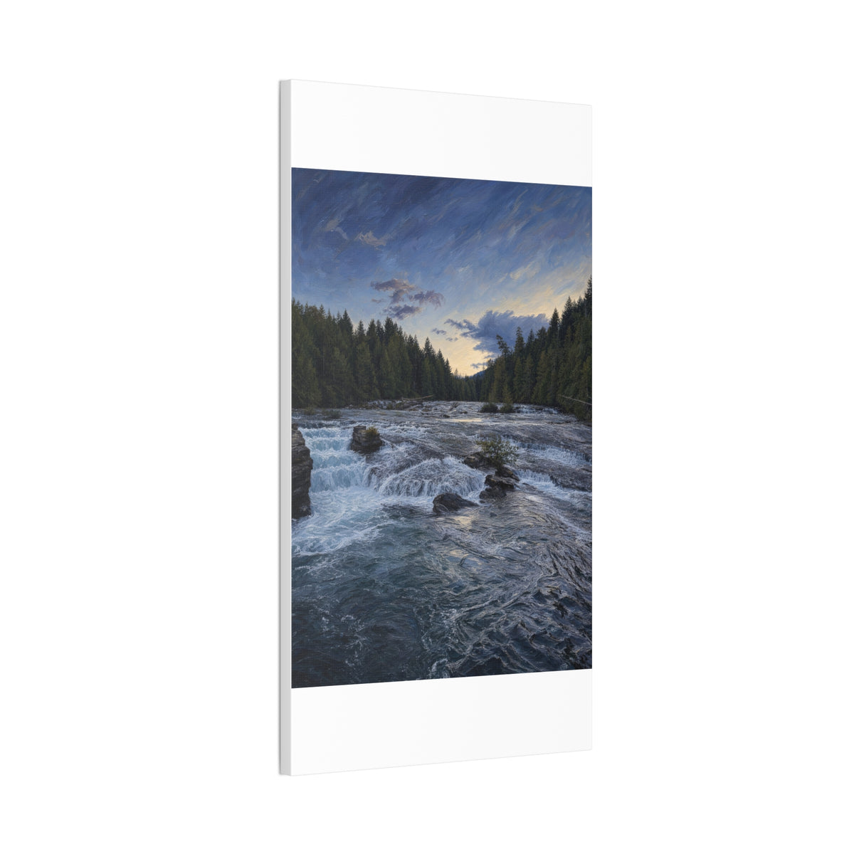 River Rapids Forest Canvas Wall Art – Scenic Waterfall Landscape Print