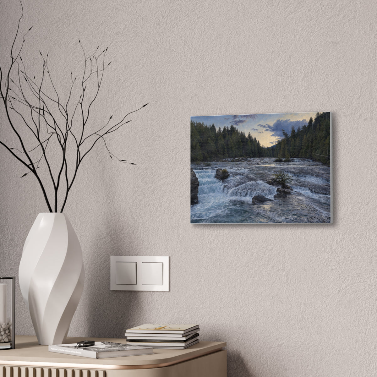 River Rapids Forest Canvas Wall Art – Scenic Waterfall Landscape Print