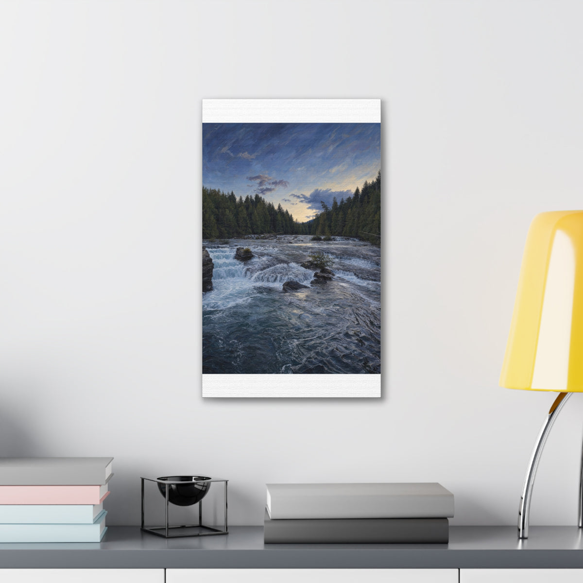 River Rapids Forest Canvas Wall Art – Scenic Waterfall Landscape Print