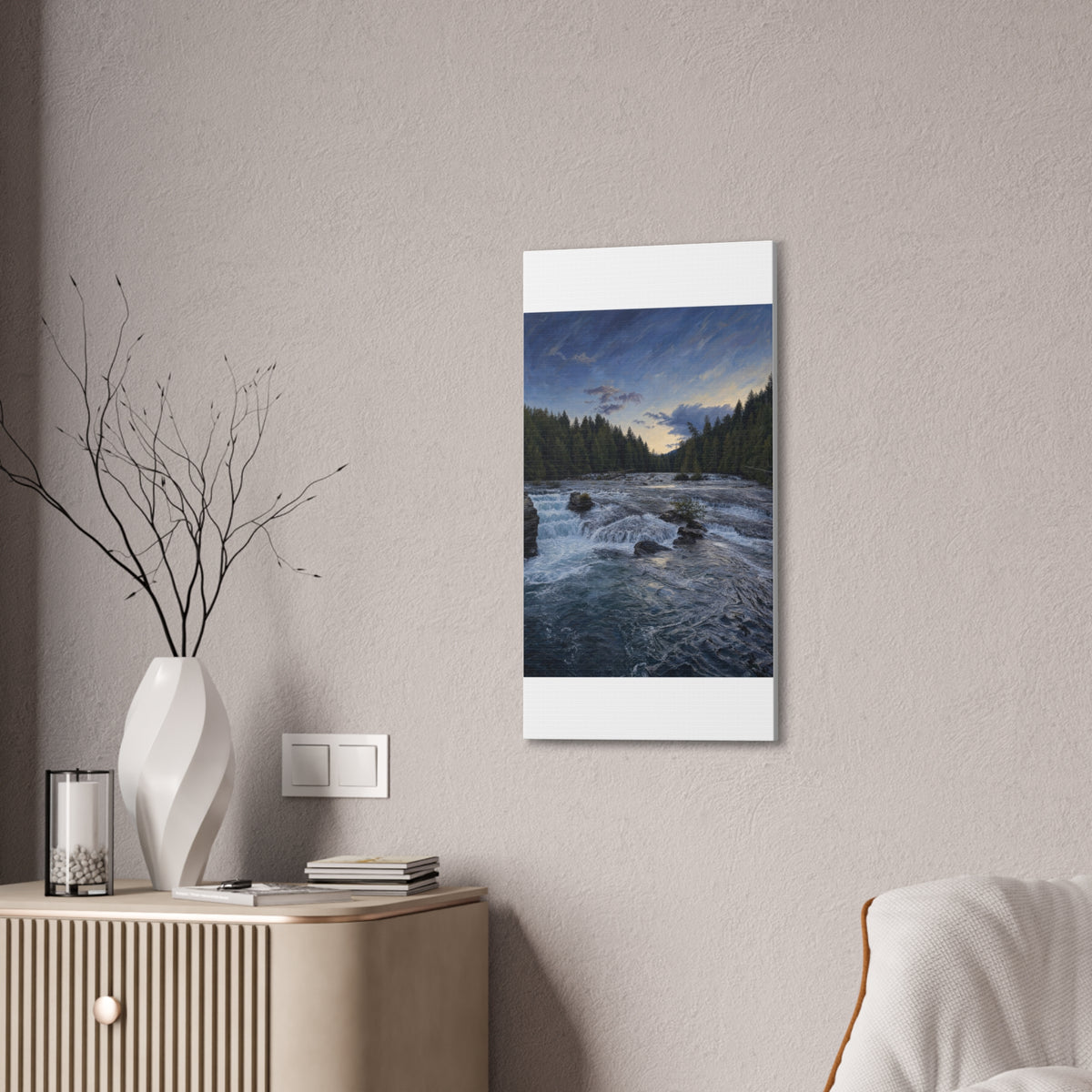 River Rapids Forest Canvas Wall Art – Scenic Waterfall Landscape Print