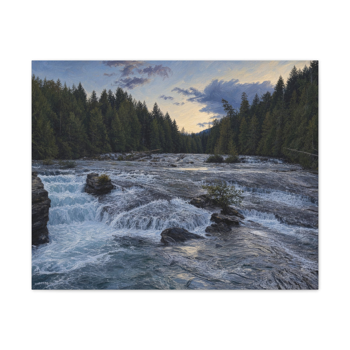 River Rapids Forest Canvas Wall Art – Scenic Waterfall Landscape Print