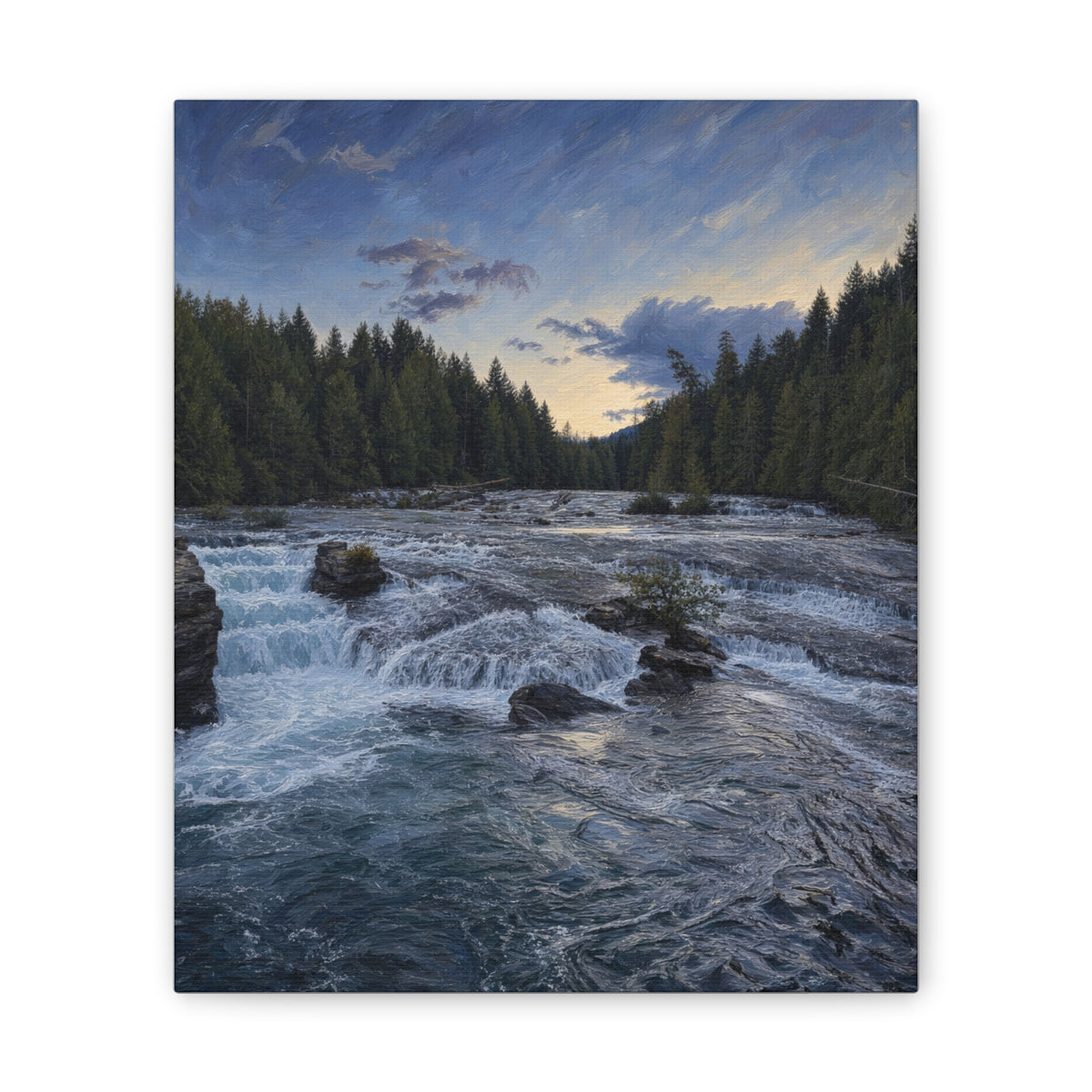 River Rapids Forest Canvas Wall Art – Scenic Waterfall Landscape Print