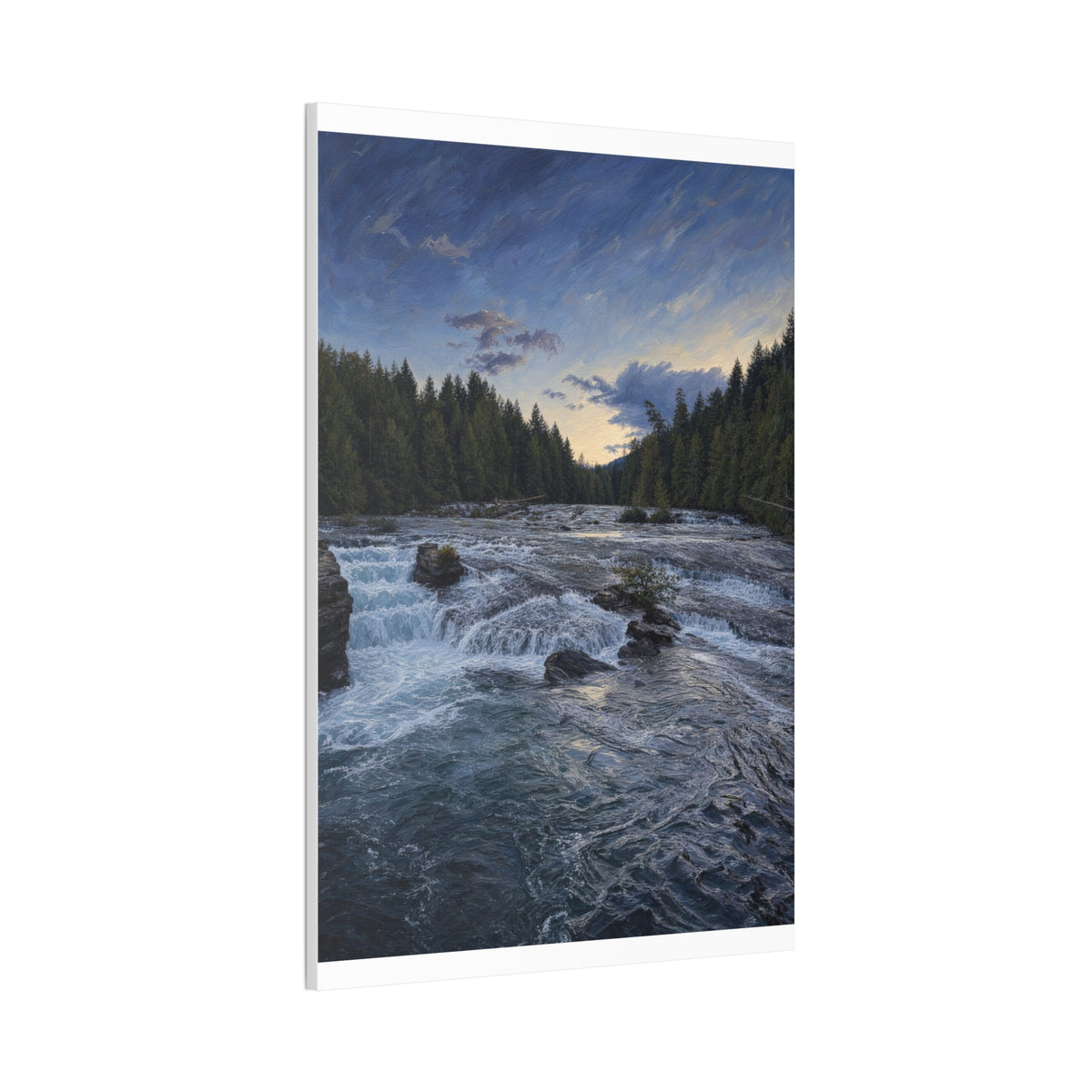 River Rapids Forest Canvas Wall Art – Scenic Waterfall Landscape Print