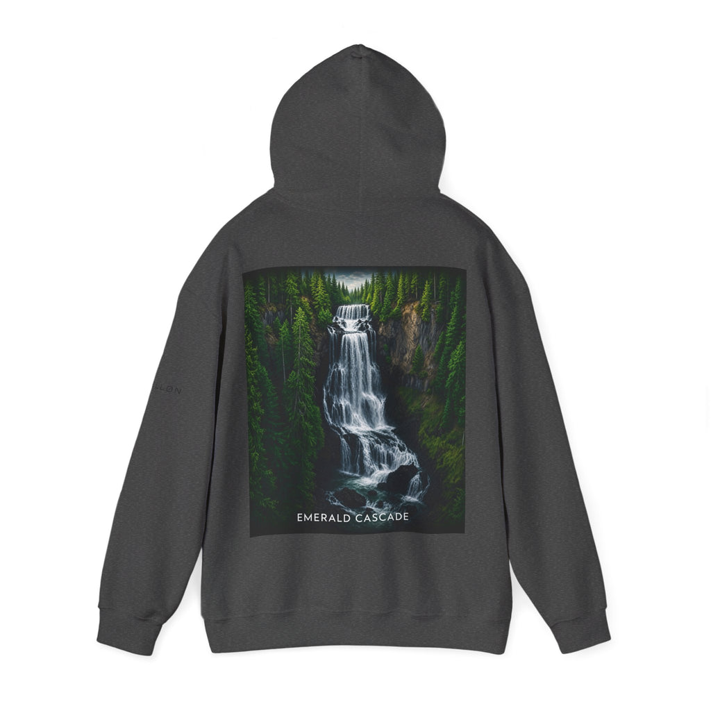 Emerald Cascade Waterfall Hoodie — Nature Graphic Hooded Sweatshirt