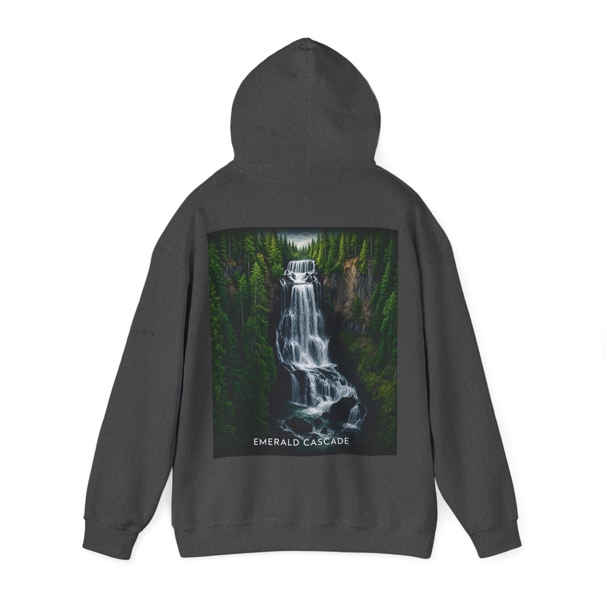 Emerald Cascade Waterfall Hoodie — Nature Graphic Hooded Sweatshirt