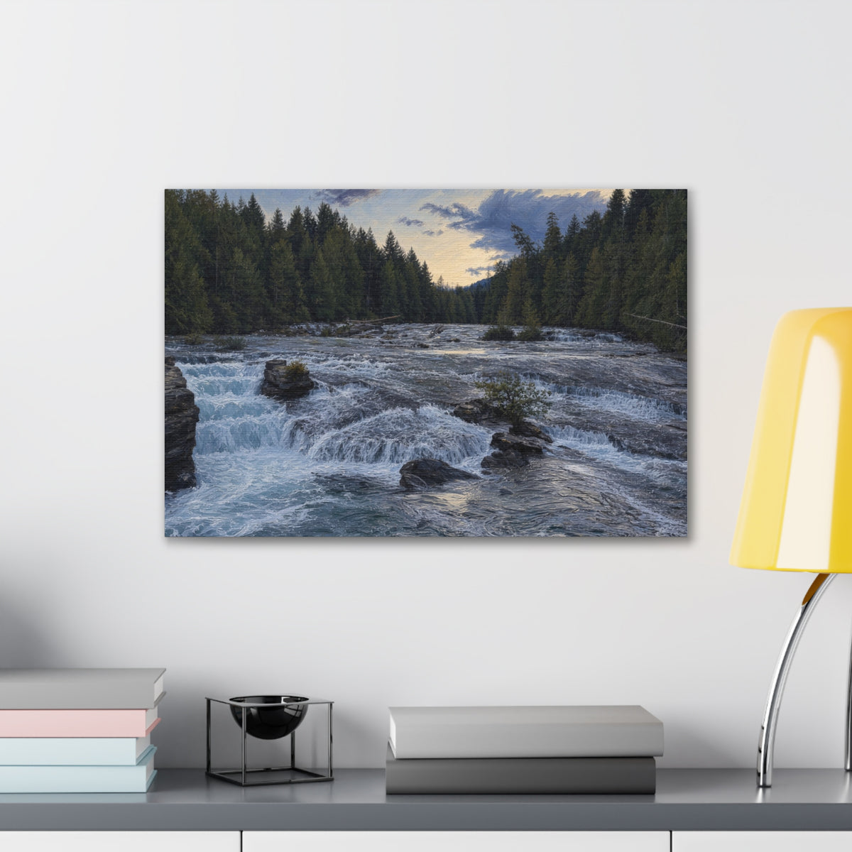 River Rapids Forest Canvas Wall Art – Scenic Waterfall Landscape Print