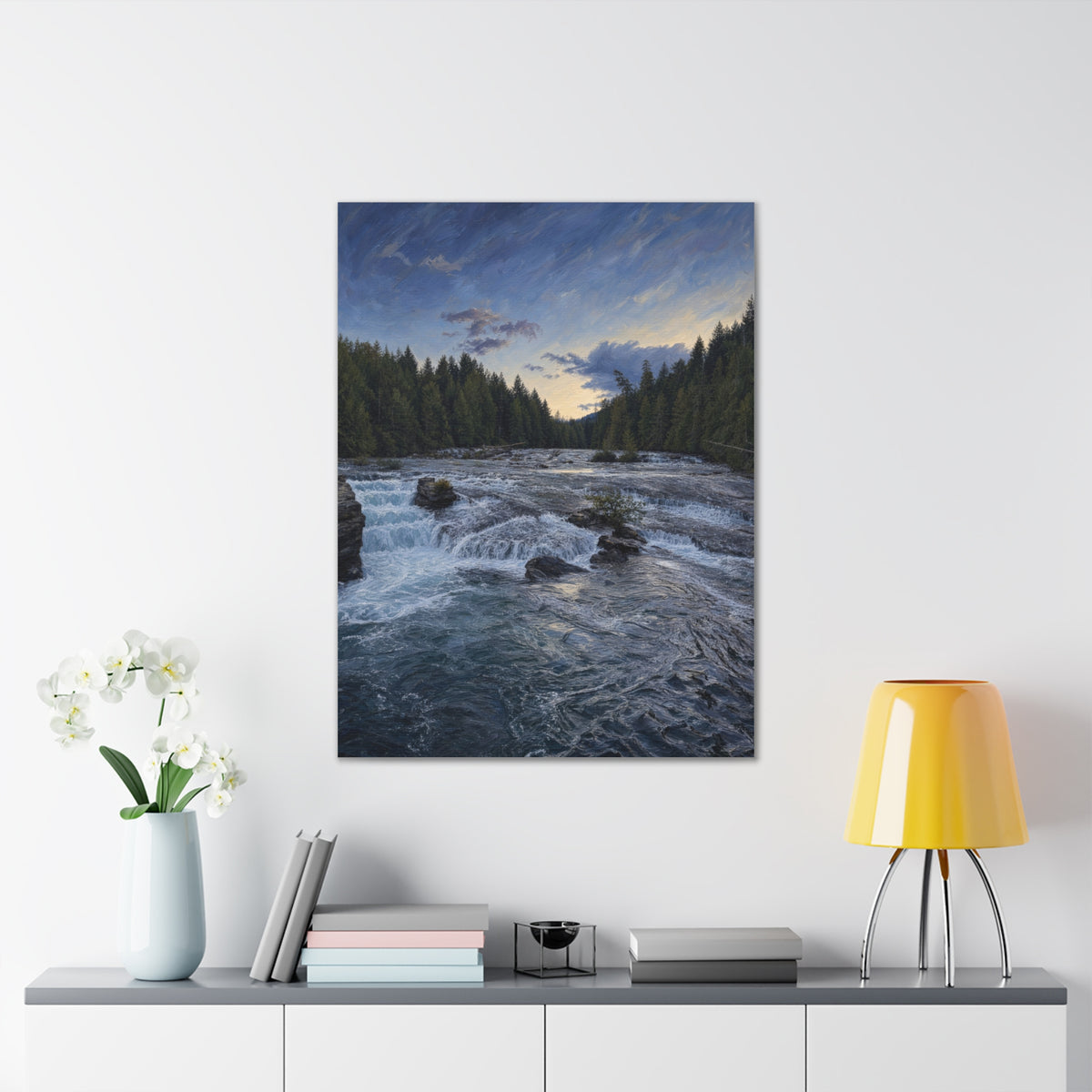 River Rapids Forest Canvas Wall Art – Scenic Waterfall Landscape Print