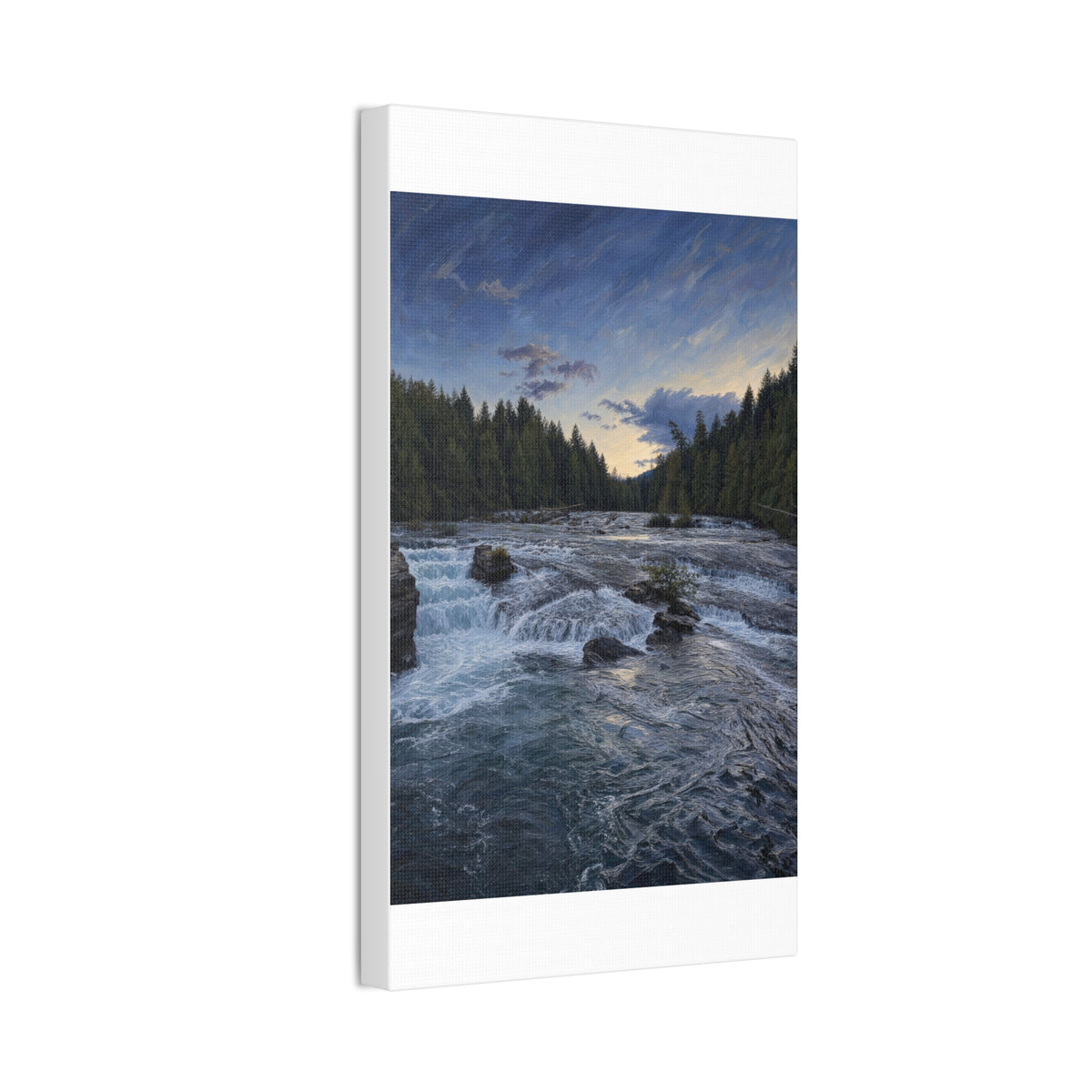 River Rapids Forest Canvas Wall Art – Scenic Waterfall Landscape Print
