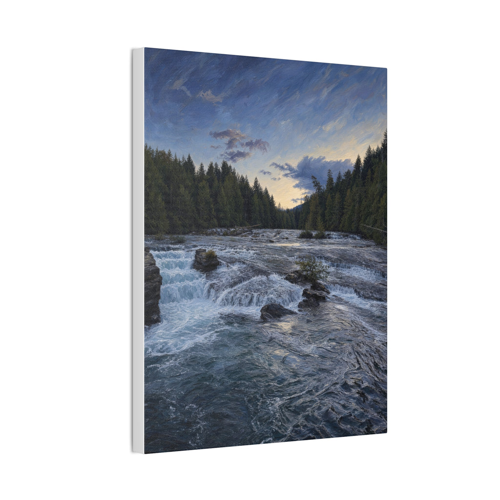 River Rapids Forest Canvas Wall Art – Scenic Waterfall Landscape Print
