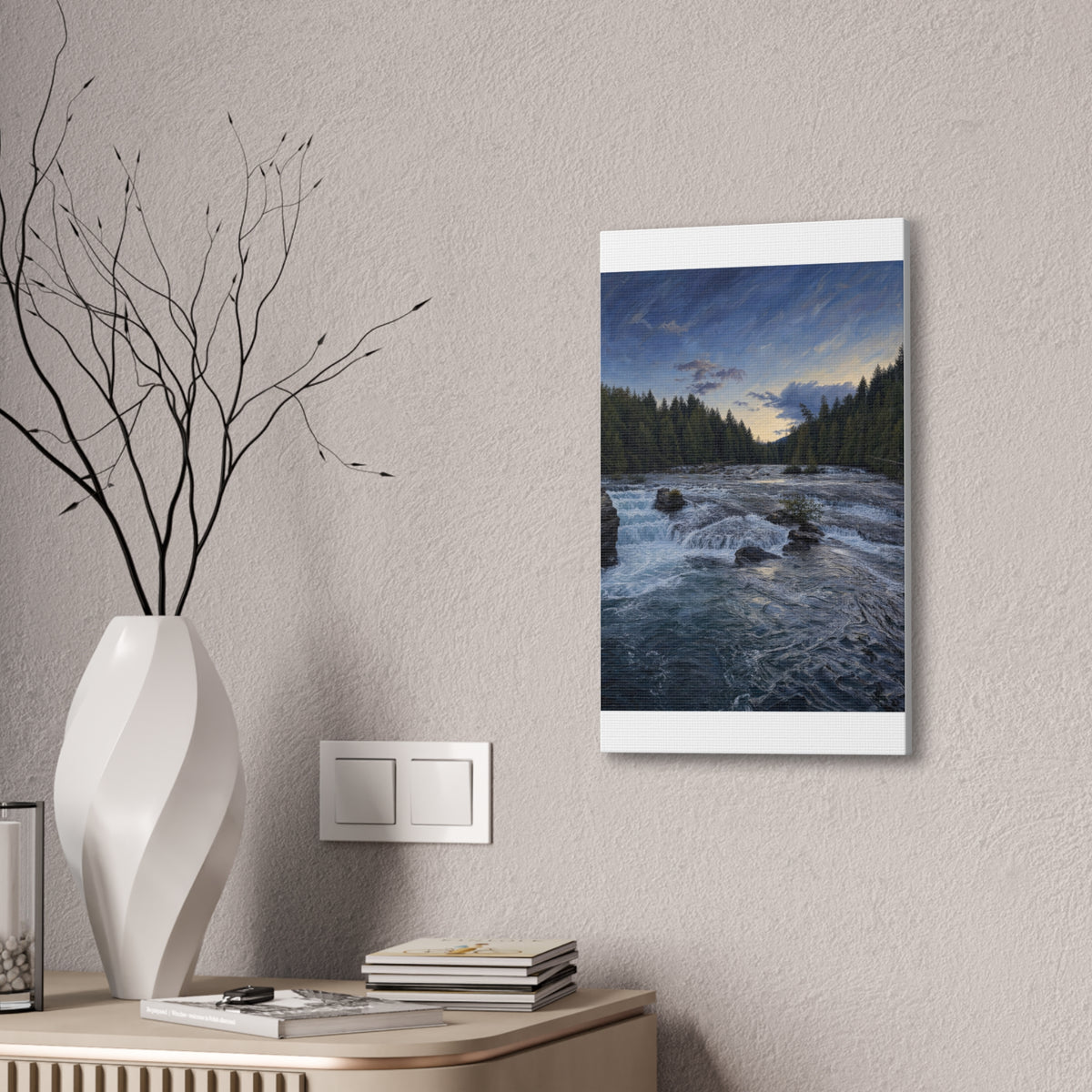 River Rapids Forest Canvas Wall Art – Scenic Waterfall Landscape Print
