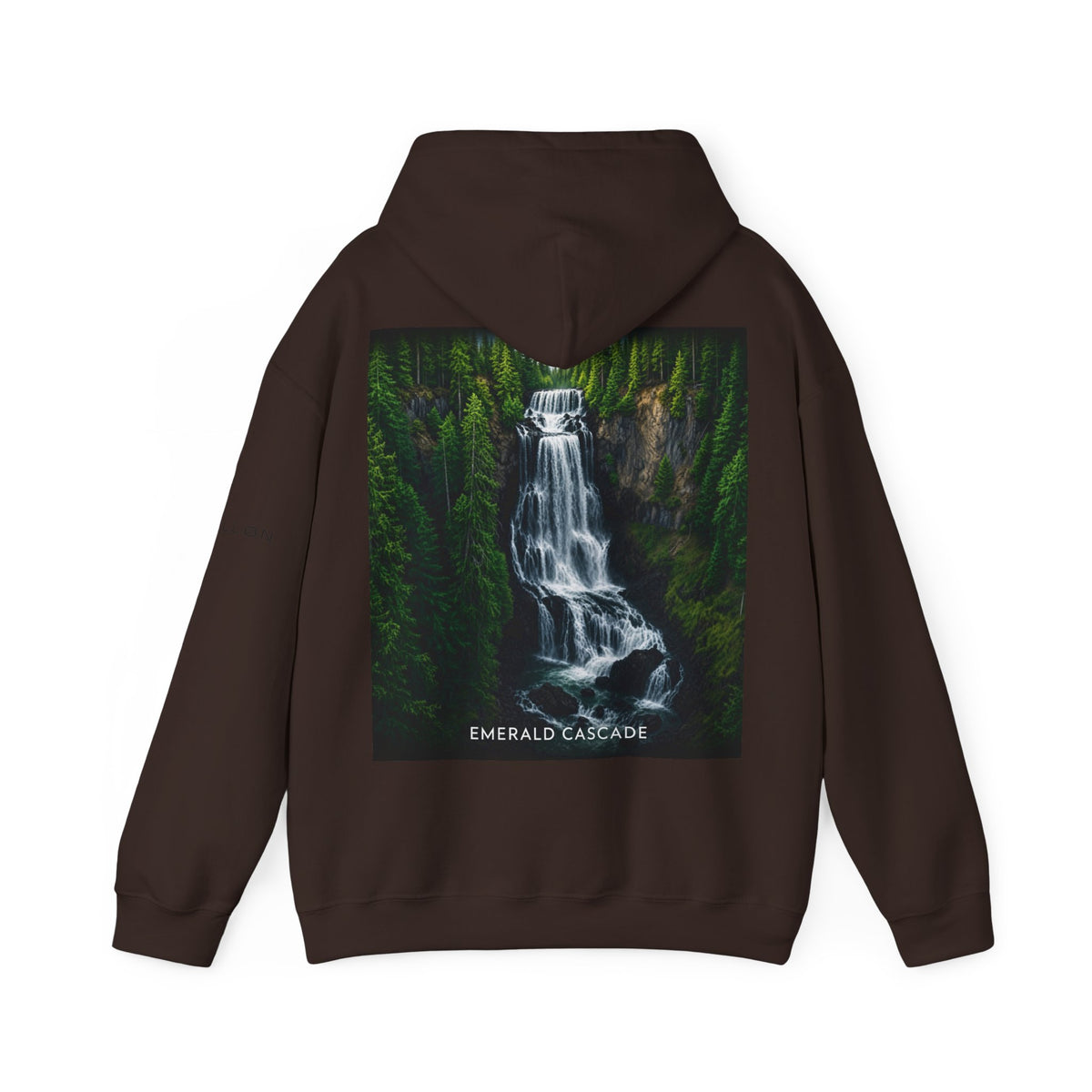 Emerald Cascade Waterfall Hoodie — Nature Graphic Hooded Sweatshirt