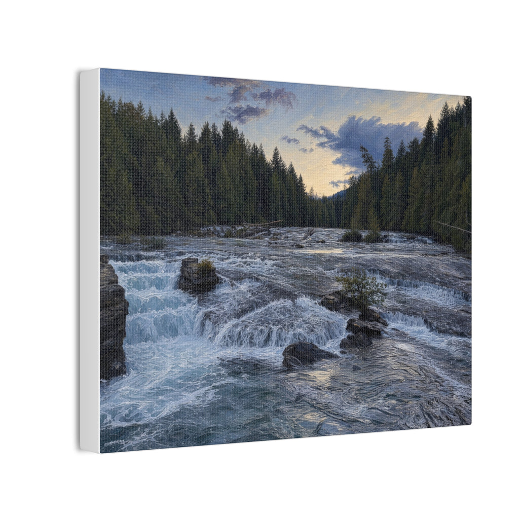 River Rapids Forest Canvas Wall Art – Scenic Waterfall Landscape Print