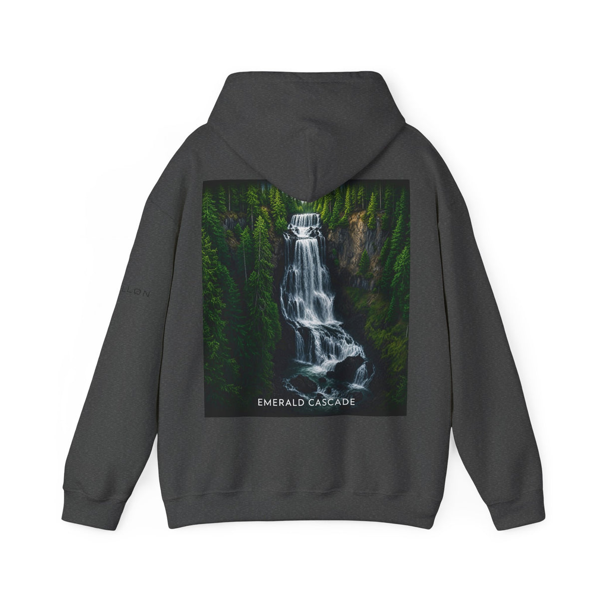 Emerald Cascade Waterfall Hoodie — Nature Graphic Hooded Sweatshirt