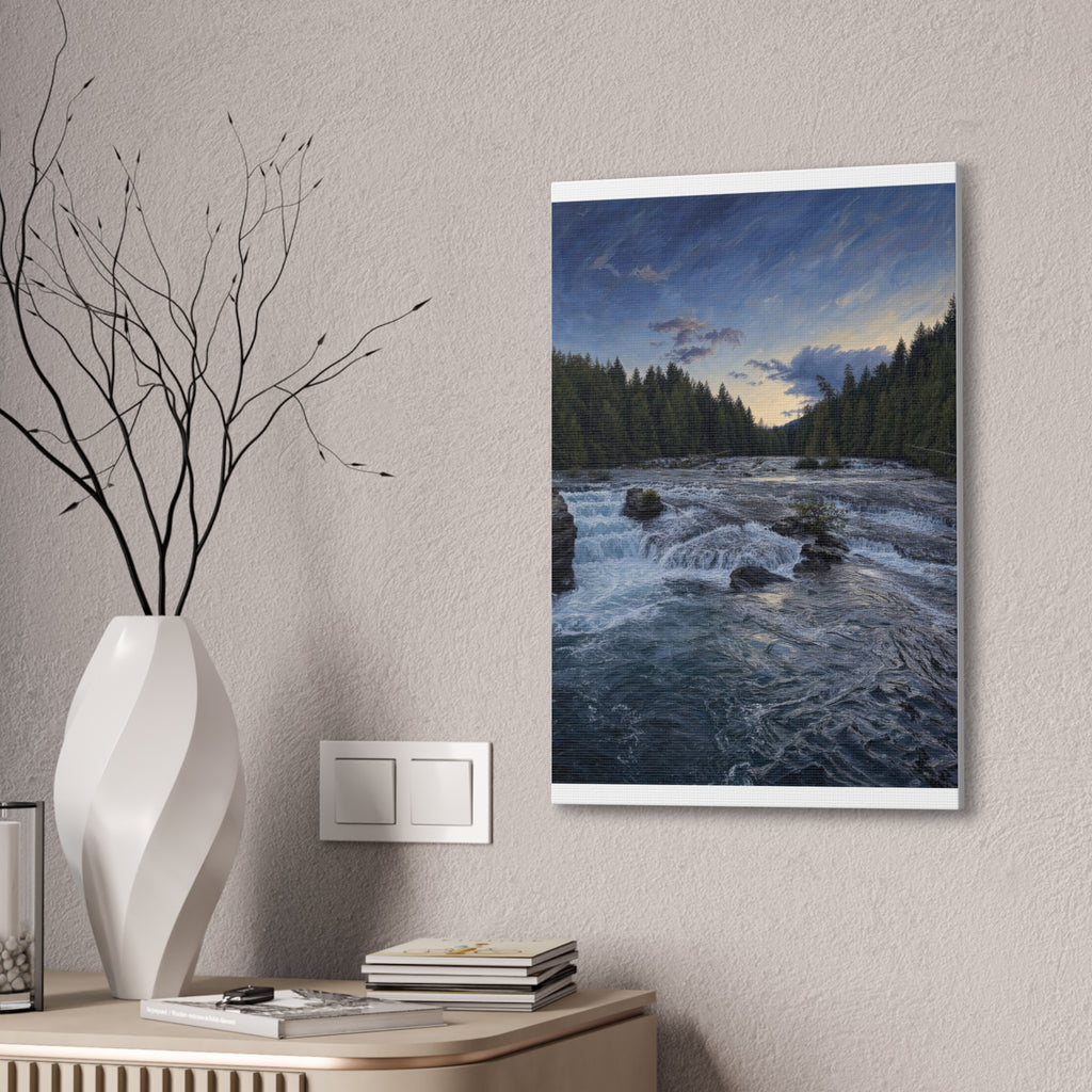 River Rapids Forest Canvas Wall Art – Scenic Waterfall Landscape Print