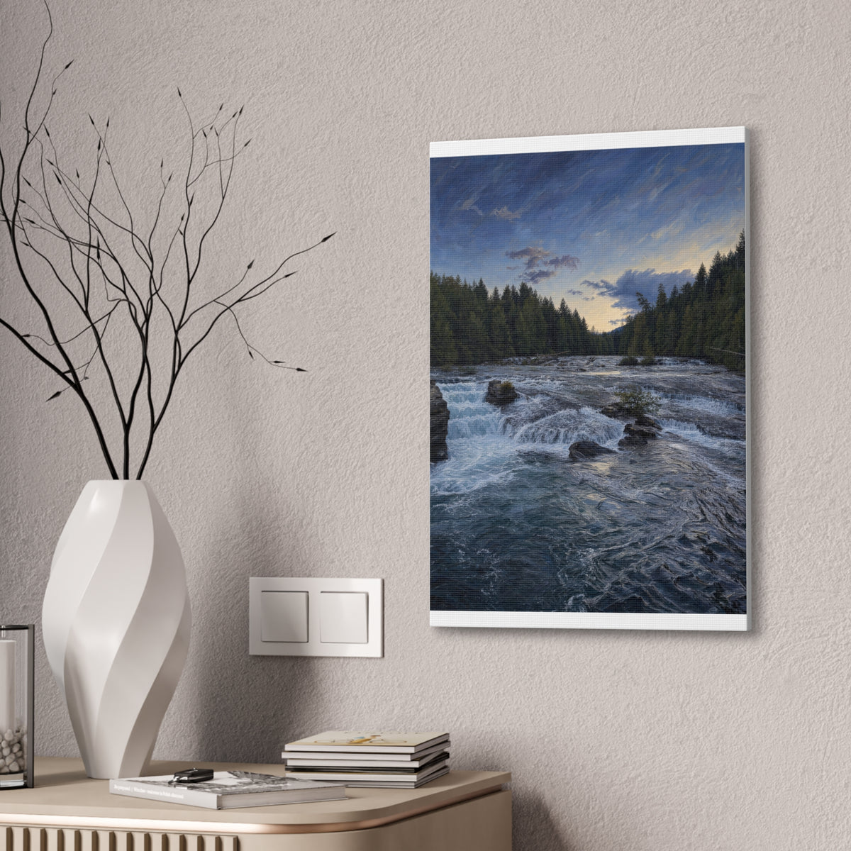 River Rapids Forest Canvas Wall Art – Scenic Waterfall Landscape Print