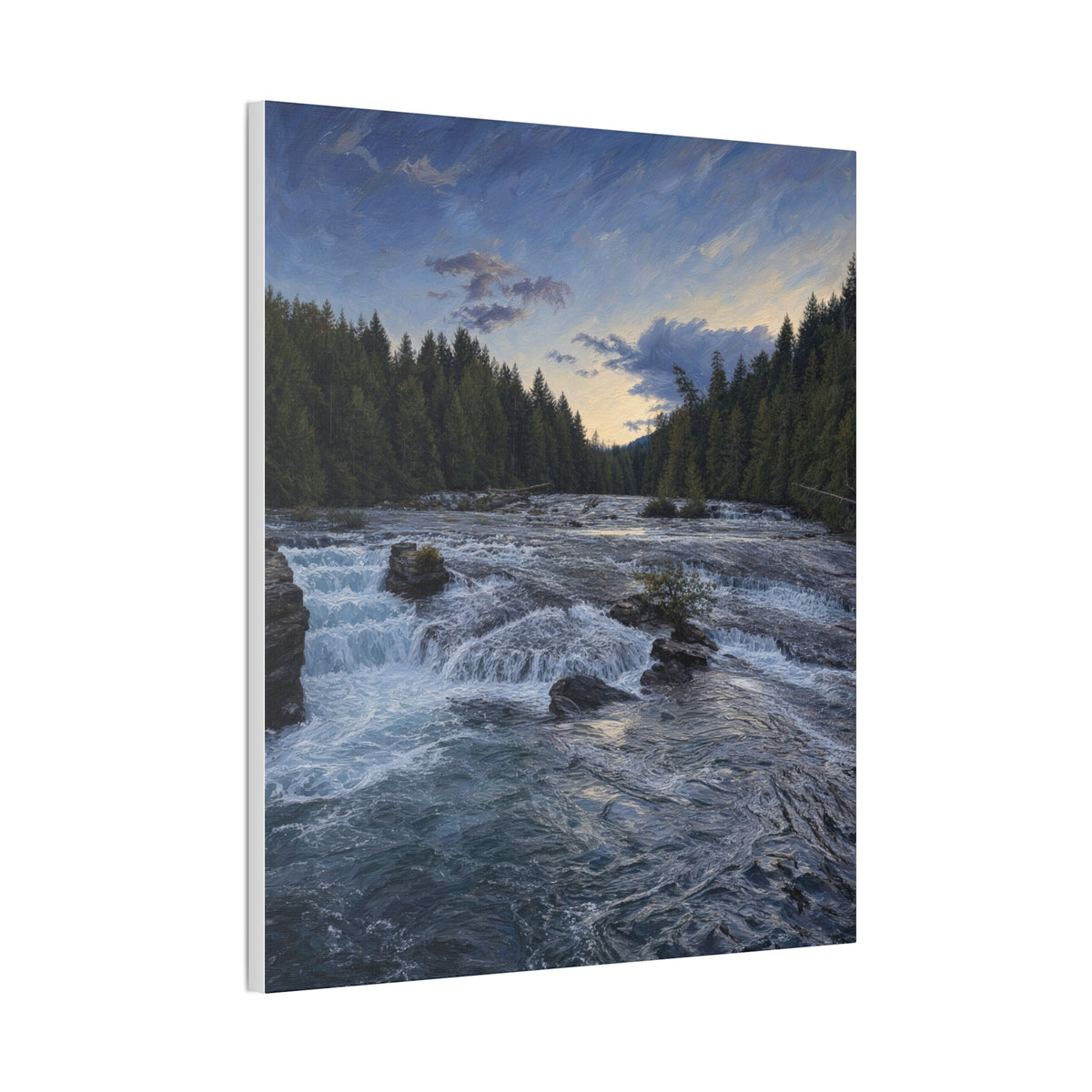 River Rapids Forest Canvas Wall Art – Scenic Waterfall Landscape Print