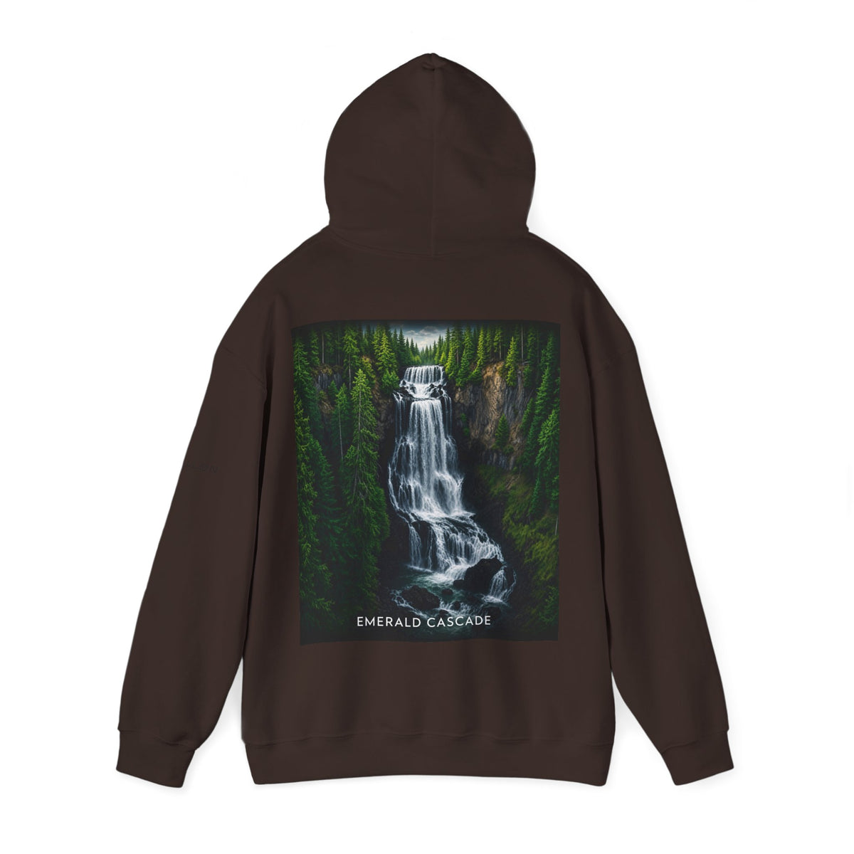 Emerald Cascade Waterfall Hoodie — Nature Graphic Hooded Sweatshirt