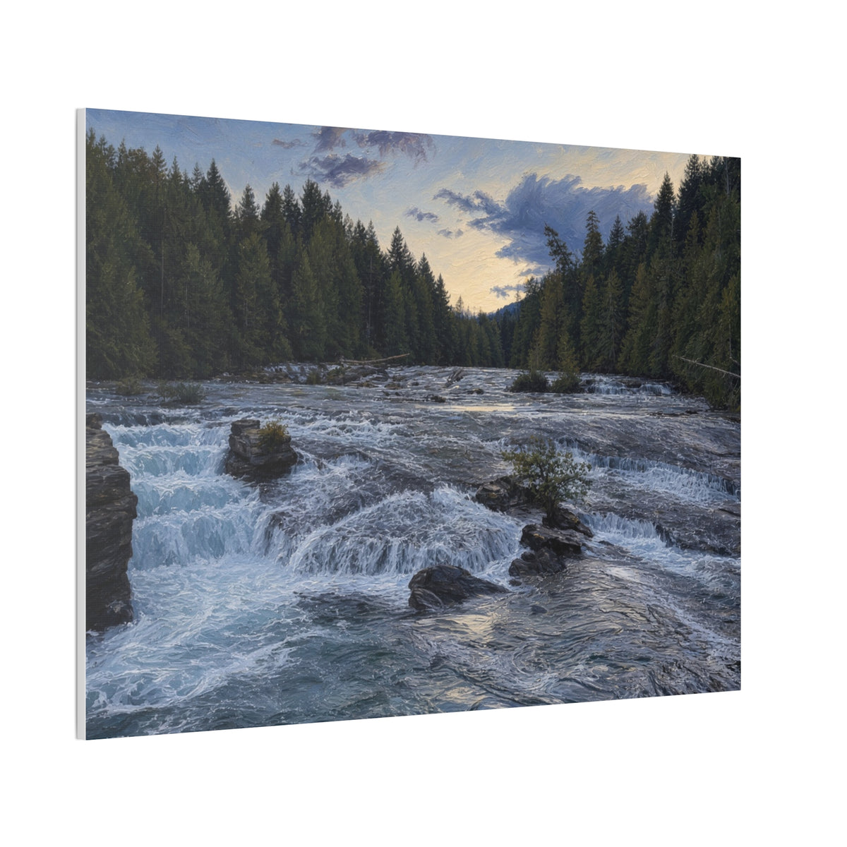 River Rapids Forest Canvas Wall Art – Scenic Waterfall Landscape Print