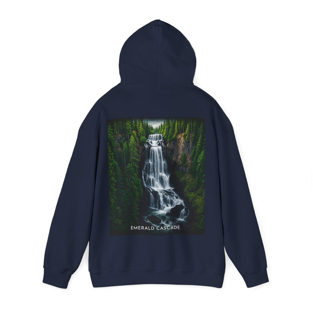 Emerald Cascade Waterfall Hoodie — Nature Graphic Hooded Sweatshirt