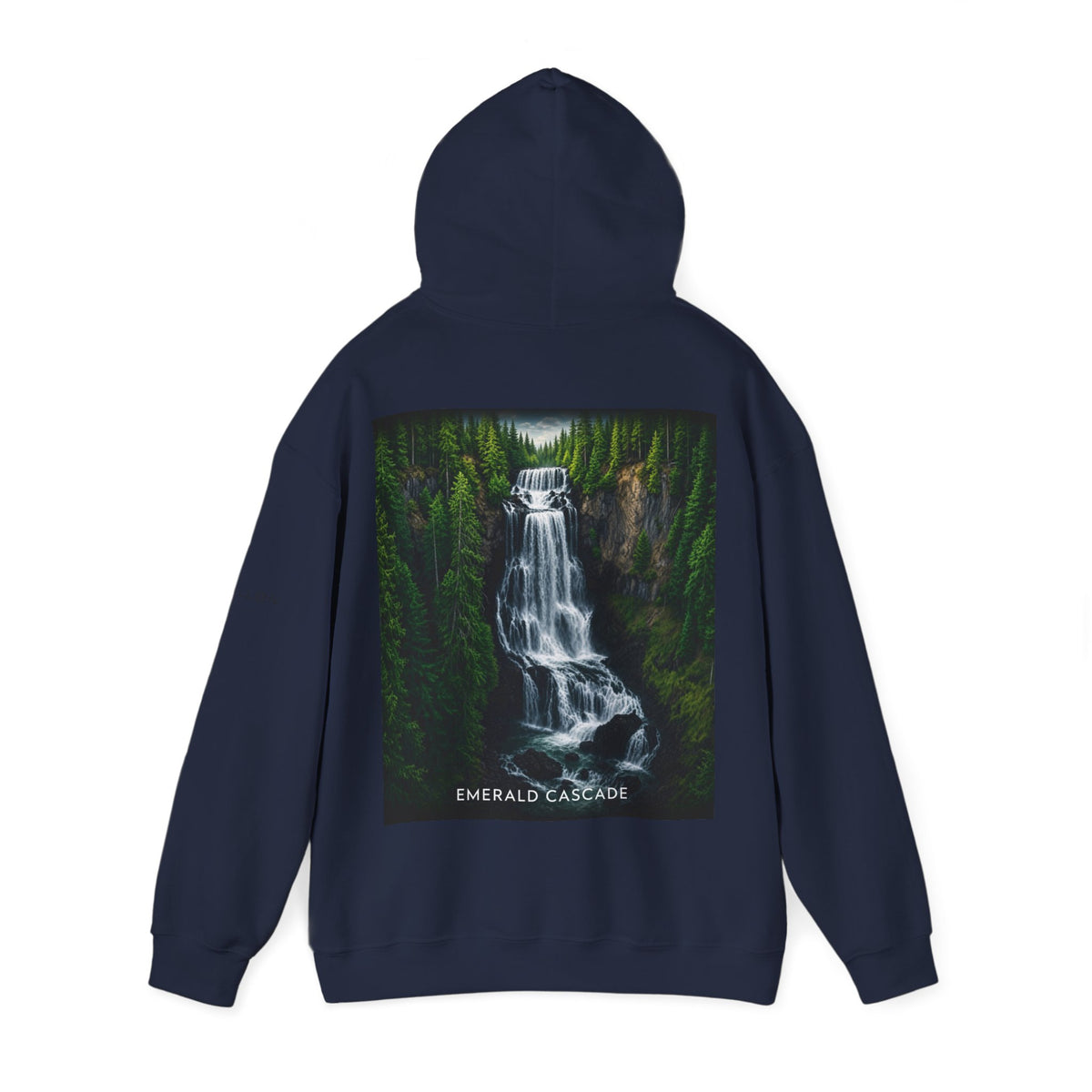 Emerald Cascade Waterfall Hoodie — Nature Graphic Hooded Sweatshirt