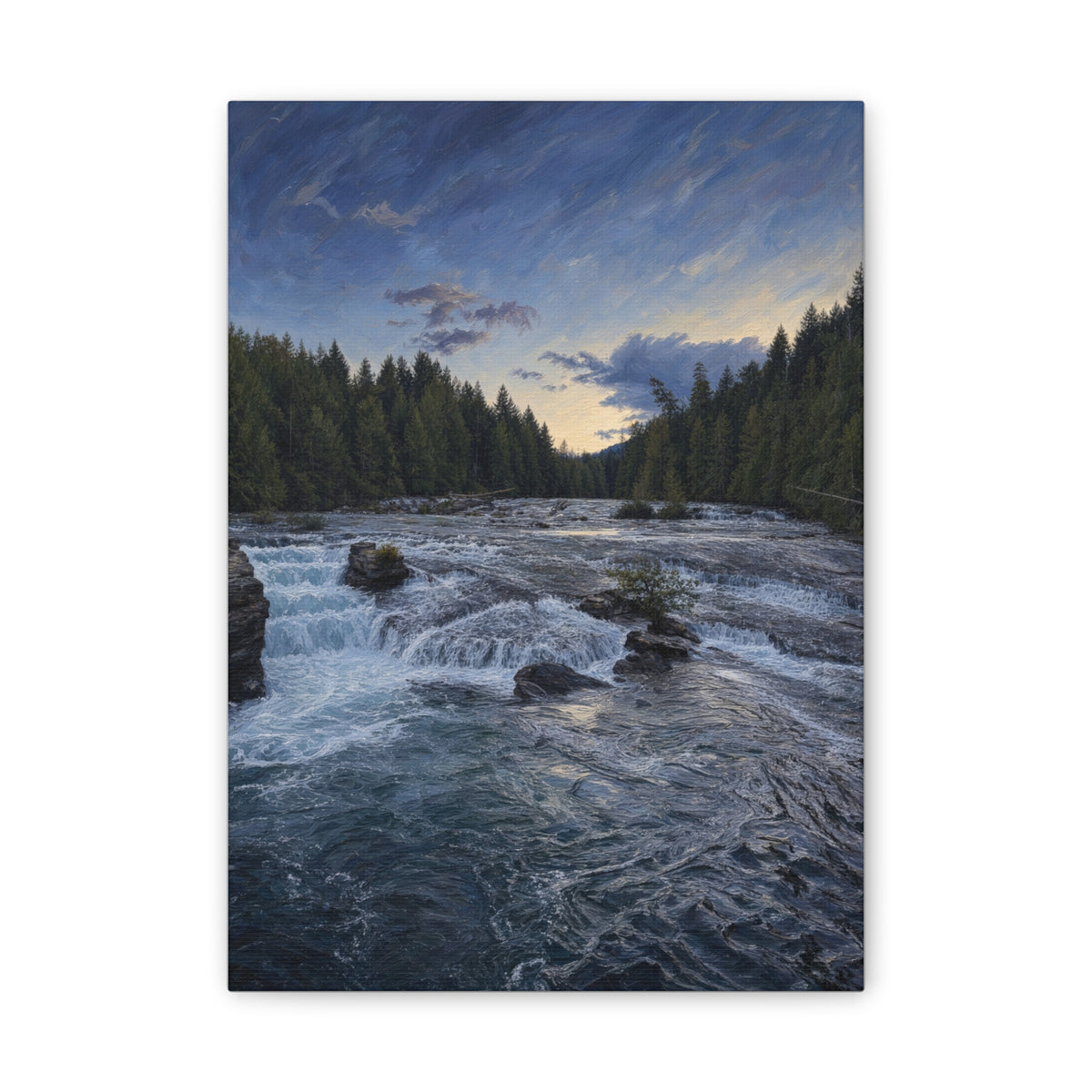 River Rapids Forest Canvas Wall Art – Scenic Waterfall Landscape Print