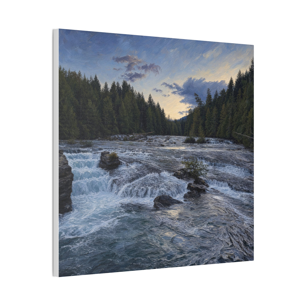 River Rapids Forest Canvas Wall Art – Scenic Waterfall Landscape Print