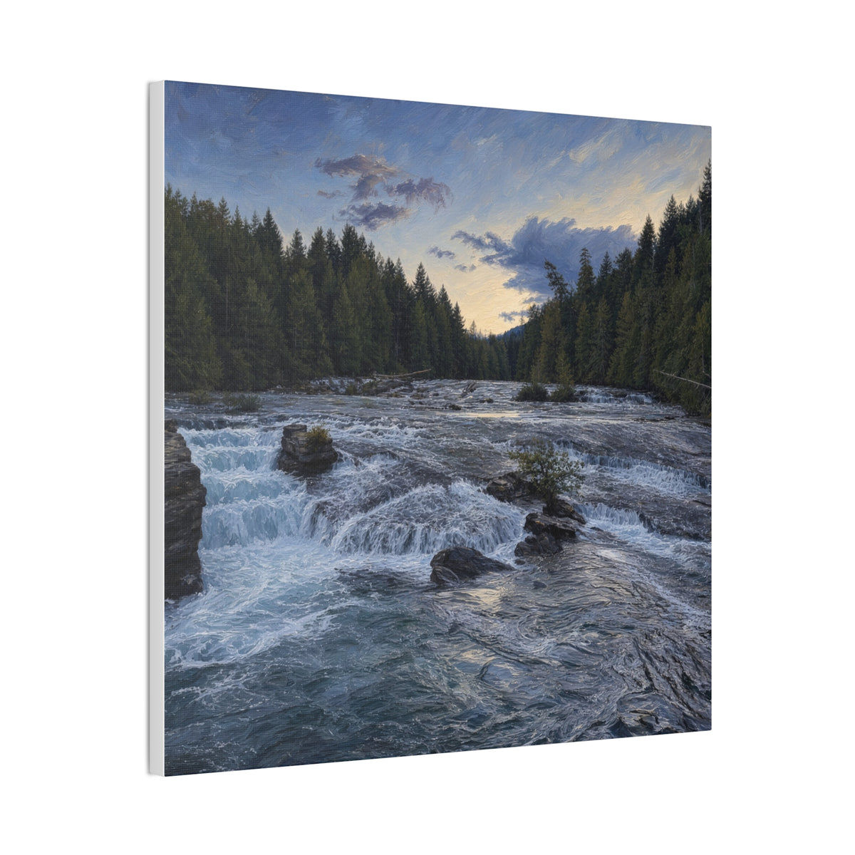 River Rapids Forest Canvas Wall Art – Scenic Waterfall Landscape Print