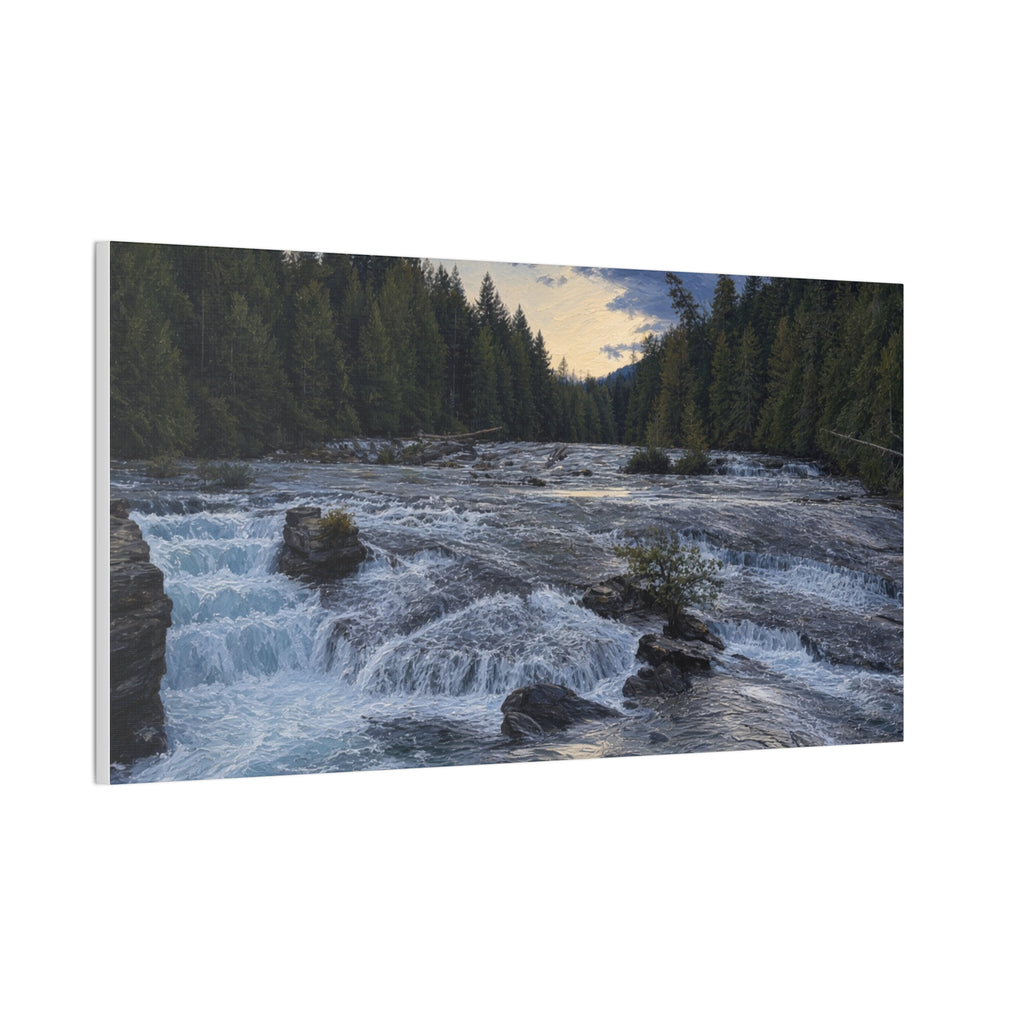 River Rapids Forest Canvas Wall Art – Scenic Waterfall Landscape Print