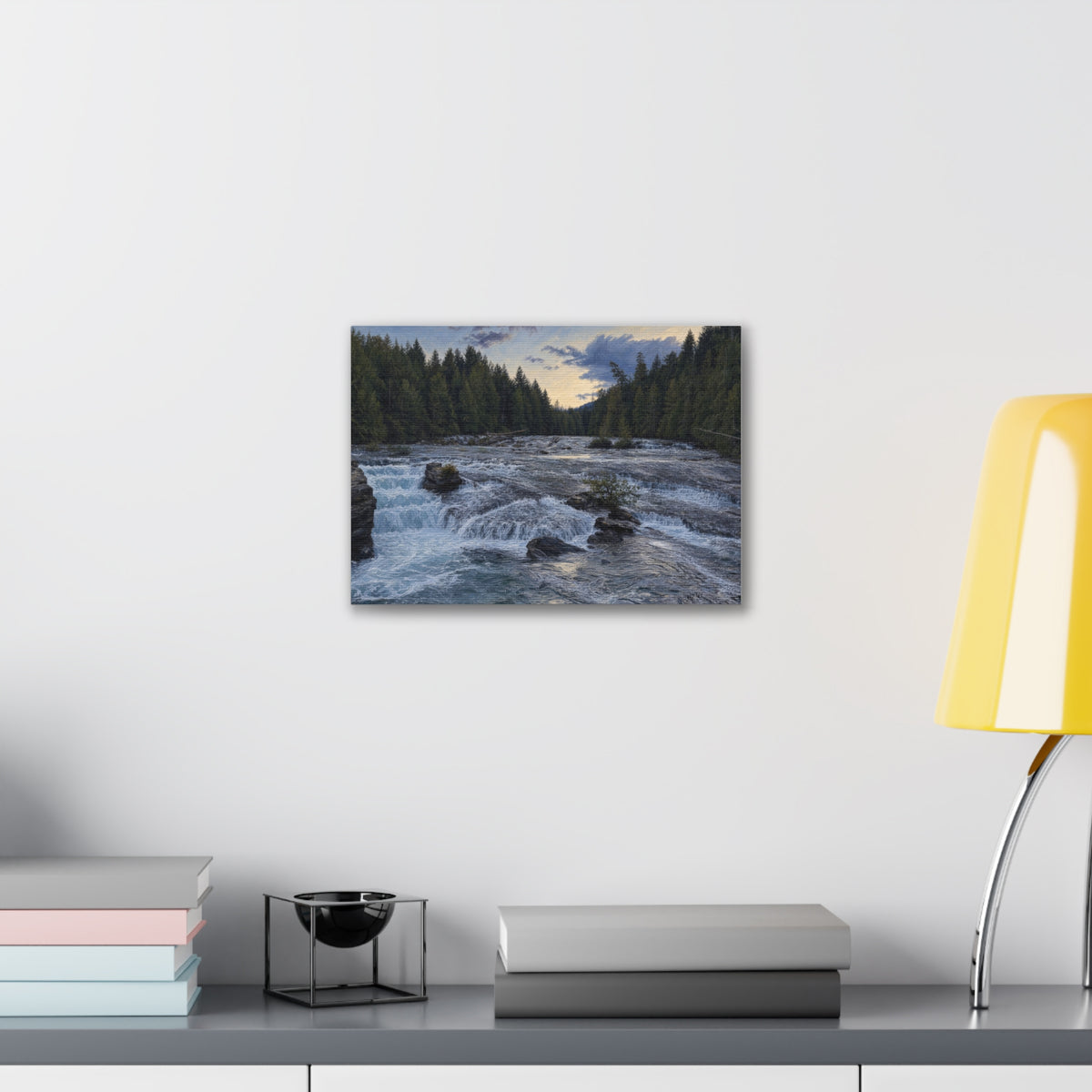 River Rapids Forest Canvas Wall Art – Scenic Waterfall Landscape Print