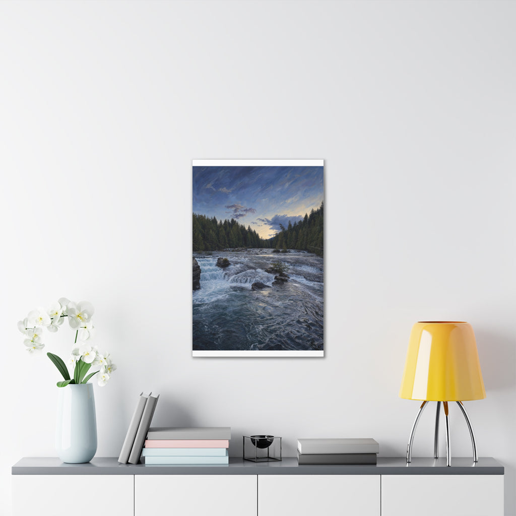 River Rapids Forest Canvas Wall Art – Scenic Waterfall Landscape Print