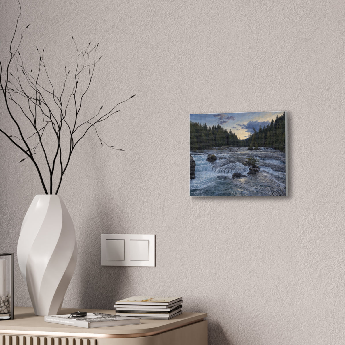 River Rapids Forest Canvas Wall Art – Scenic Waterfall Landscape Print