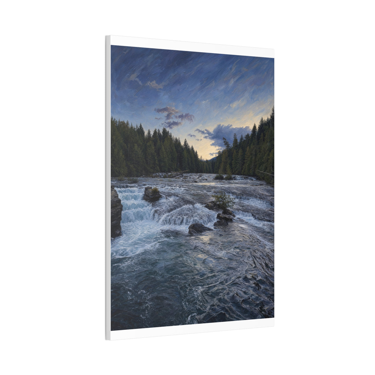 River Rapids Forest Canvas Wall Art – Scenic Waterfall Landscape Print