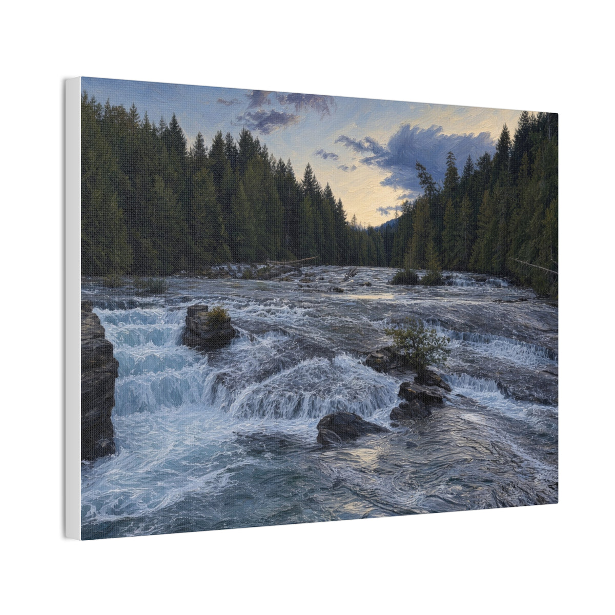 River Rapids Forest Canvas Wall Art – Scenic Waterfall Landscape Print