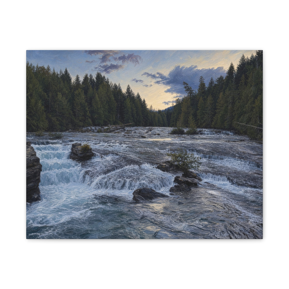 River Rapids Forest Canvas Wall Art – Scenic Waterfall Landscape Print