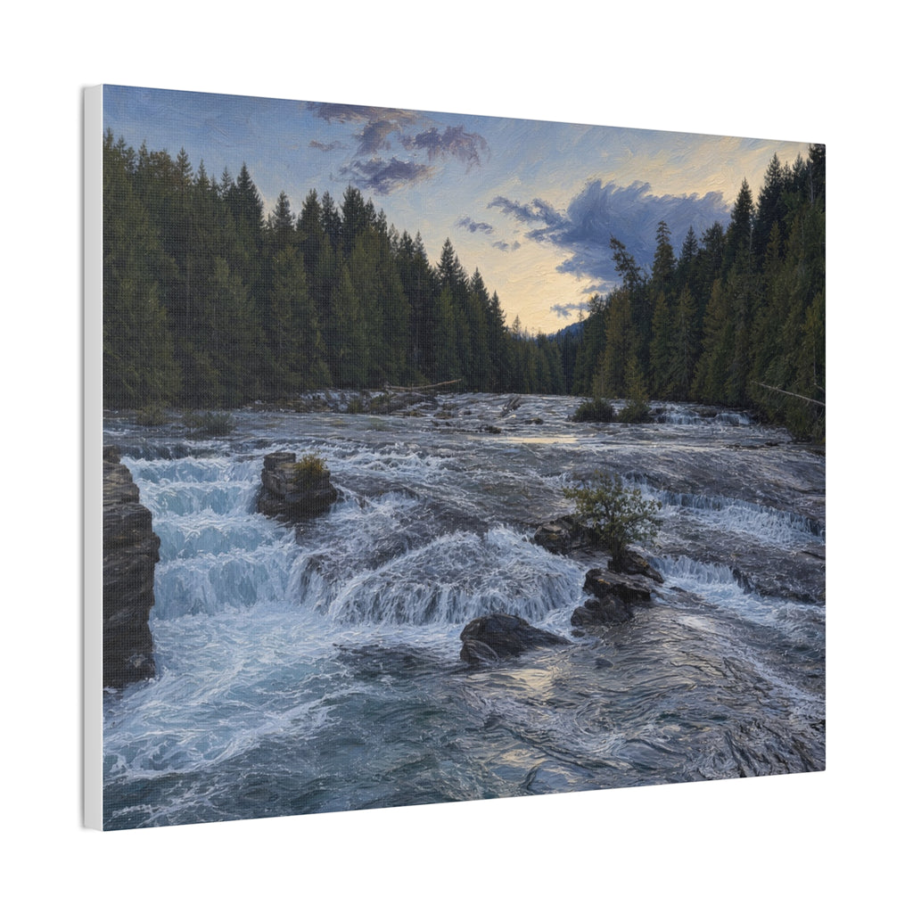 River Rapids Forest Canvas Wall Art – Scenic Waterfall Landscape Print